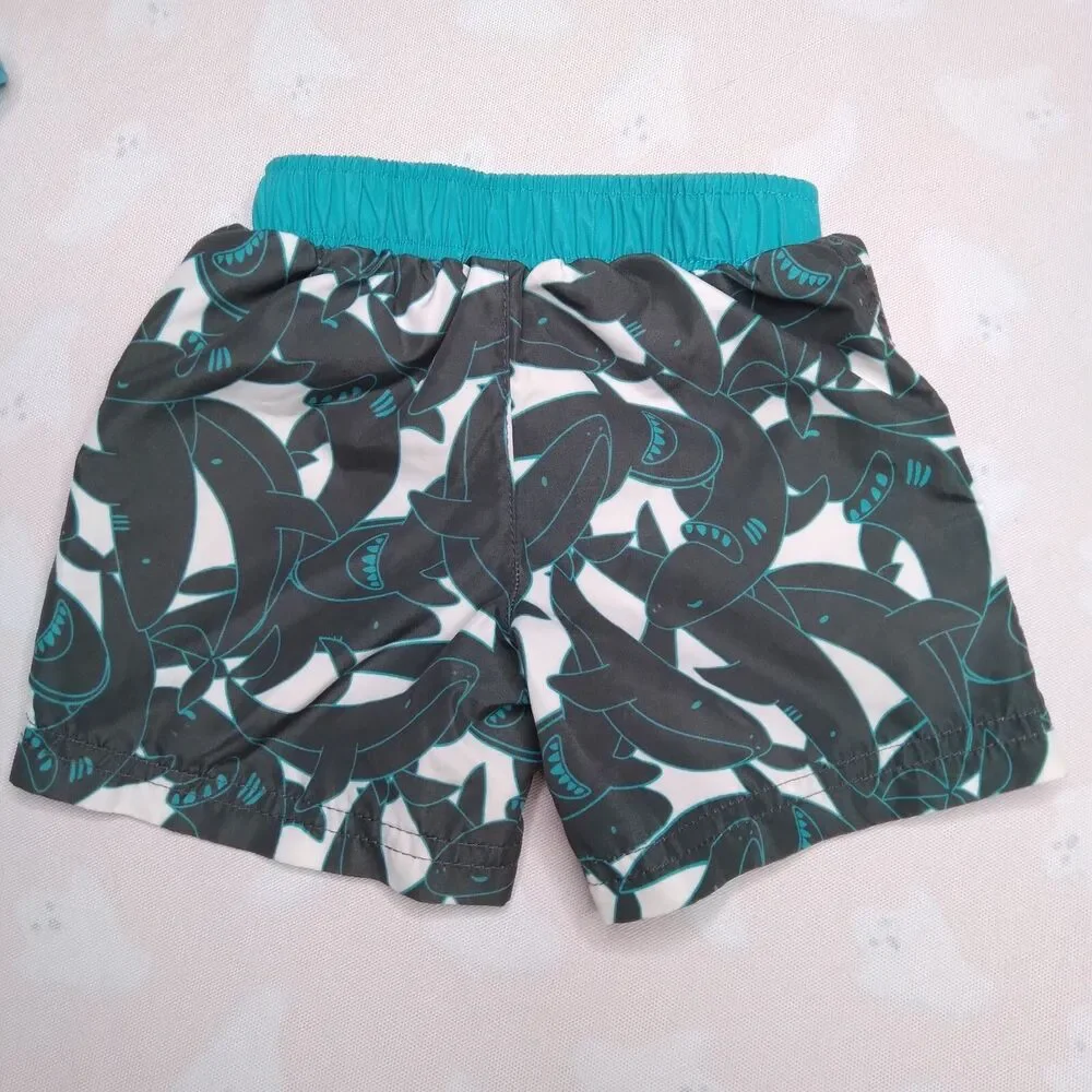 Baby Boy Size 6m Swim Set Freestyle Revolution Shark Jaws Trunks Shirt Hat Fin